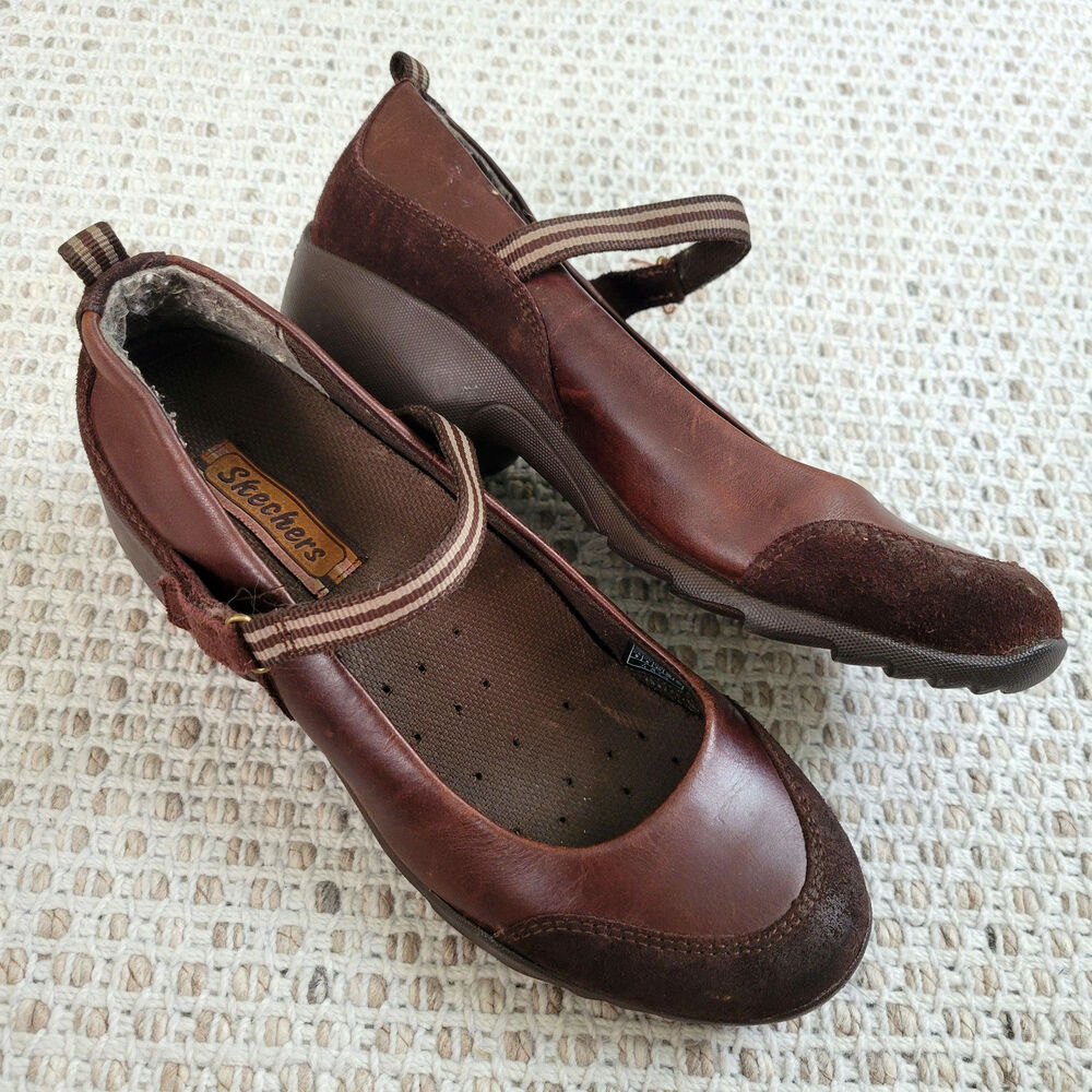 Y2K Skechers Womens 9 Dark Brown Platform Mary Jane Shoes Genuine Leather